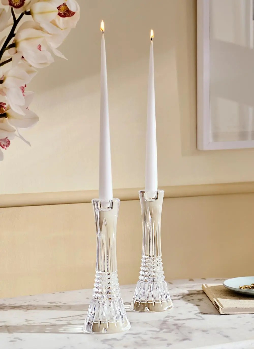 Waterford Crystal Lismore Diamond Essence Candlestick Pair (10 inches